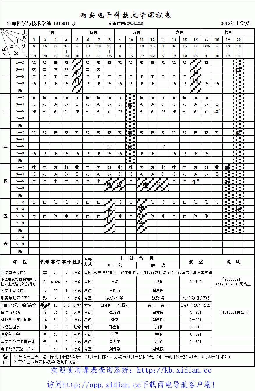 感谢西安电子科技大学教务处和各个学院提供的电子版课表!